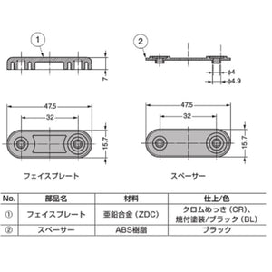 スガツネ SDS-50G-CR SDSガラス扉用フェイスプレートSDS50G-CR【100260