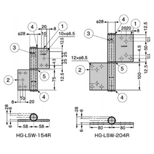 スガツネ工業 HG-LSW-154R 170041020 HG-LSW-154Rオールステンレス鋼製重量用旗蝶番 HGLSW154R オールステンレス鋼製重量用旗丁番