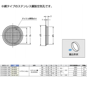 スガツネ工業 SAM37 210030164 SA-M37ステンレス鋼製空気孔481-1330 LAMP SUGATSUNE