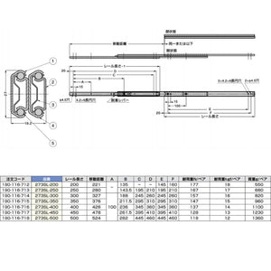 スガツネ工業｜SUGATSUNE KOGYO スガツネ工業 190116713 273SL-250ステンレス鋼製スライドレール 273SL-250