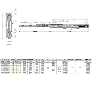 スガツネ工業 スライドレール 190012985 L52145-560スライドレール L52145-560
